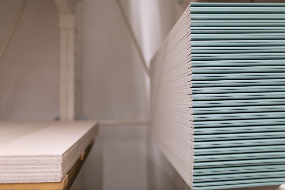 Drywall: o que é e como usar? 3 pallet with drywall sheets plasterboard building warehouse store 1