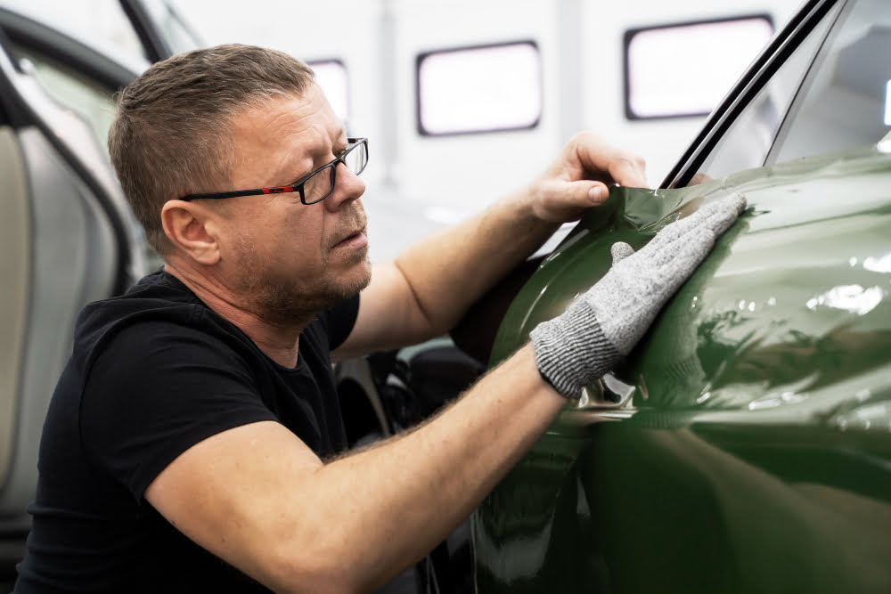 person working car wrapping